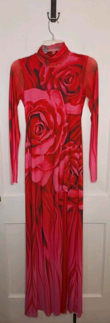 NWT Sz Small AFRM Sonya Maxi Mesh Dress High Slit Detail Organic Rose